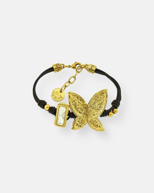 PULSERA CUERO CRISTAL MARIPOSAS GR.ORO