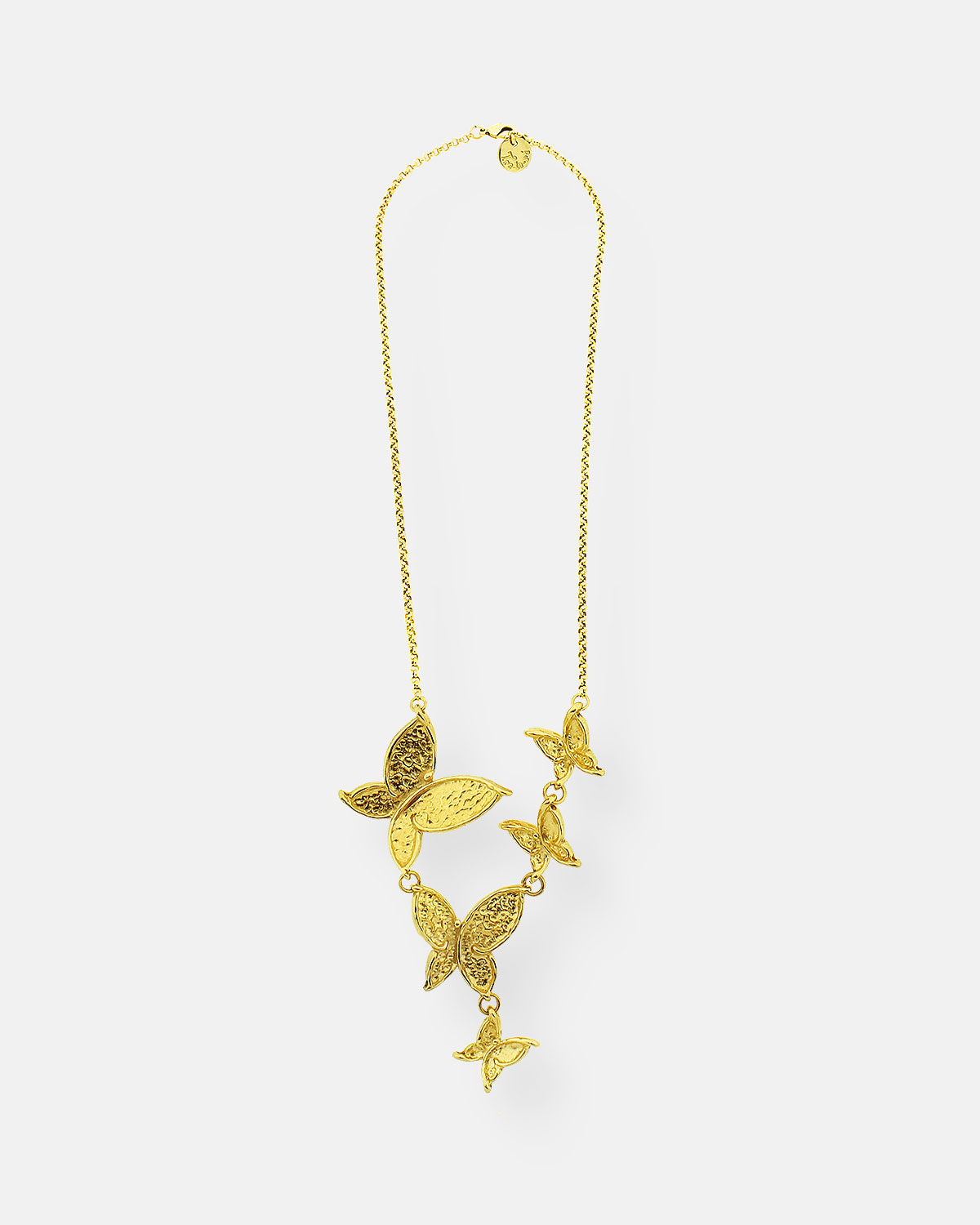 COLGANTE CADENA 5 MARIPOSAS VUELA ORO