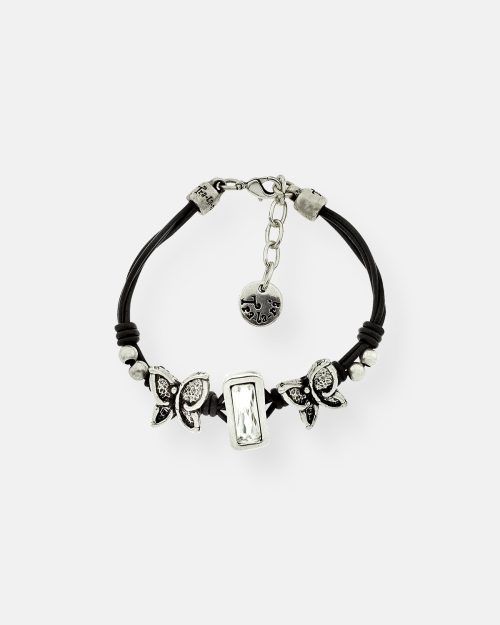 PULSERA CUERO 2 MARIPOSAS CRISTAL VUELA