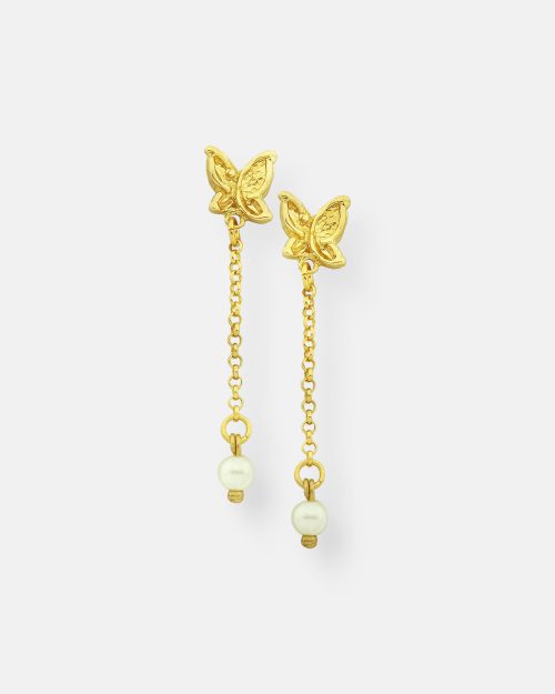 PENDIENTES LARGO CADENA PIEDRA VUELA ORO