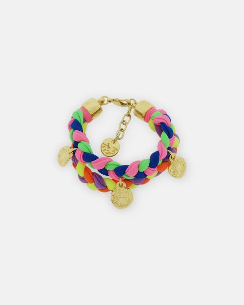 PULSERA TRENZADA MONEDA COLORS ORO