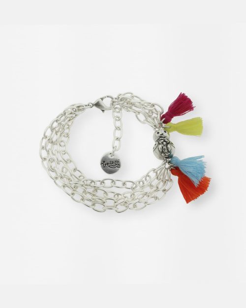 PULSERA CADENA VUELTAS POMPONES TRALARITOS