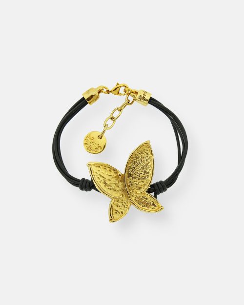 PULSERA CUERO MARIPOSA GR.VUELA ORO