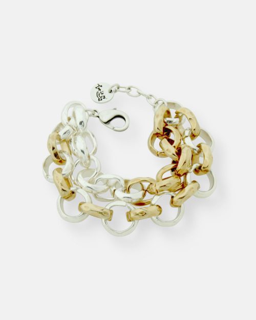 PULSERA ANILLADA DOBLE COMBINADA ORO Y PLATA