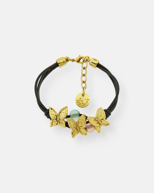 PULSERA CUERO 3 MARIPOSA VUELA