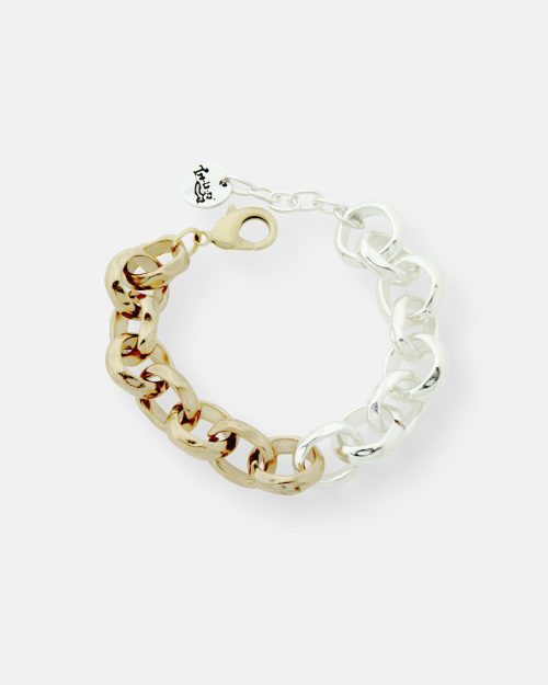 PULSERA ANILLADA COMBINADA ESLABÓN ORO Y PLATA