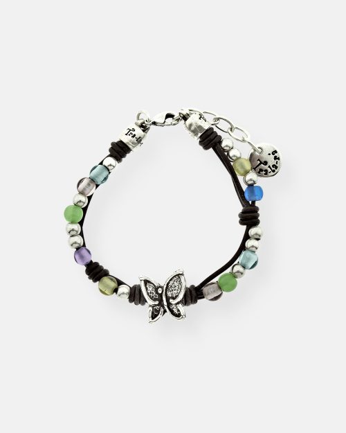 PULSERA CUERO BOLAS VUELA PEQ.