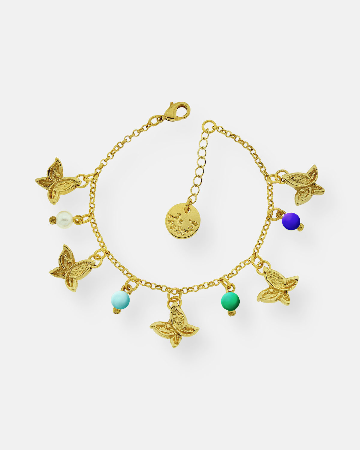 PULSERA CADENA FINA 5 MARIPOSAS VUELA ORO