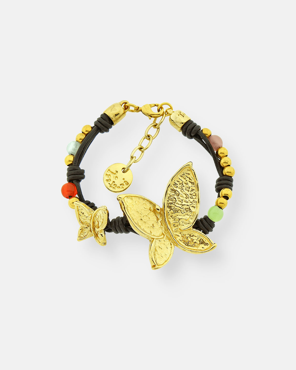 PULSERA CUERO BOLAS VUELA GR.ORO