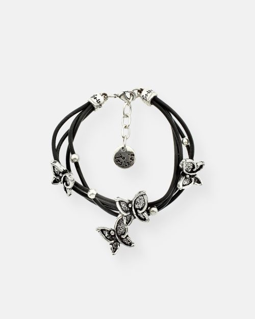PULSERA CUERO 4 MARIPOSAS VUELA PEQ.