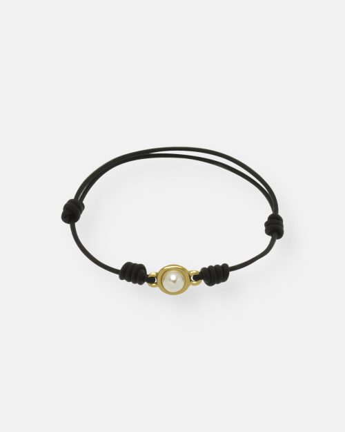 PULSERA CUERO 1 PERLA PERLADA ORO