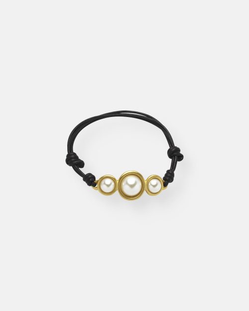 PULSERA CUERO 3 PERLAS PERLADA ORO