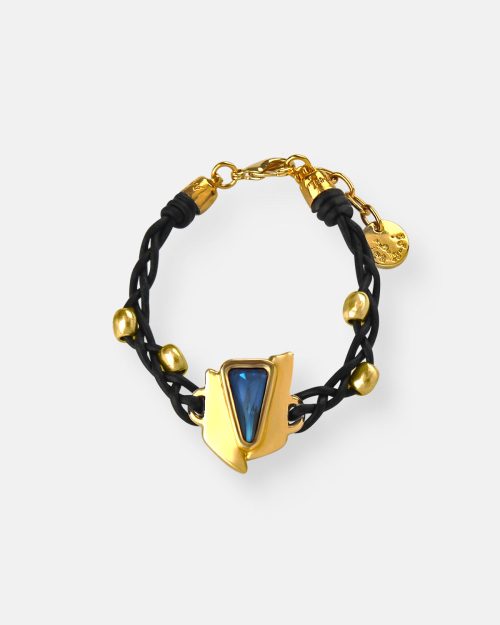 PULSERA CUERO Y BOLAS ODISEA ORO
