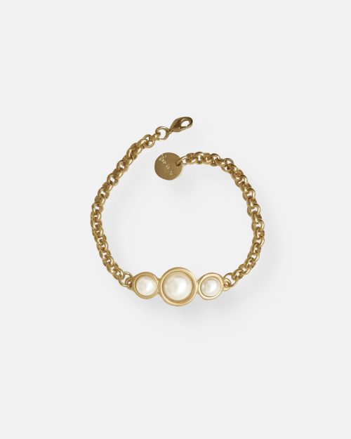 PULSERA CADENA 3 PERLAS PERLADA ORO