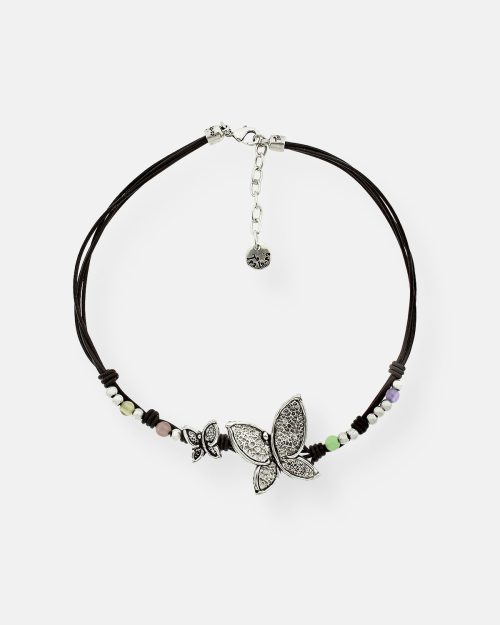 GARGANTILLA CUERO BOLAS 2 MARIPOSAS VUELA