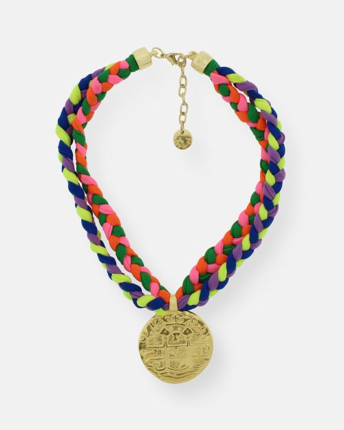 GARGANTILLA TRENZADA MONEDA COLORS ORO