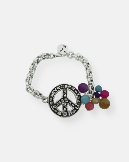 PULSERA CADENA GRUESA PIEDRAS COLORES PAZ