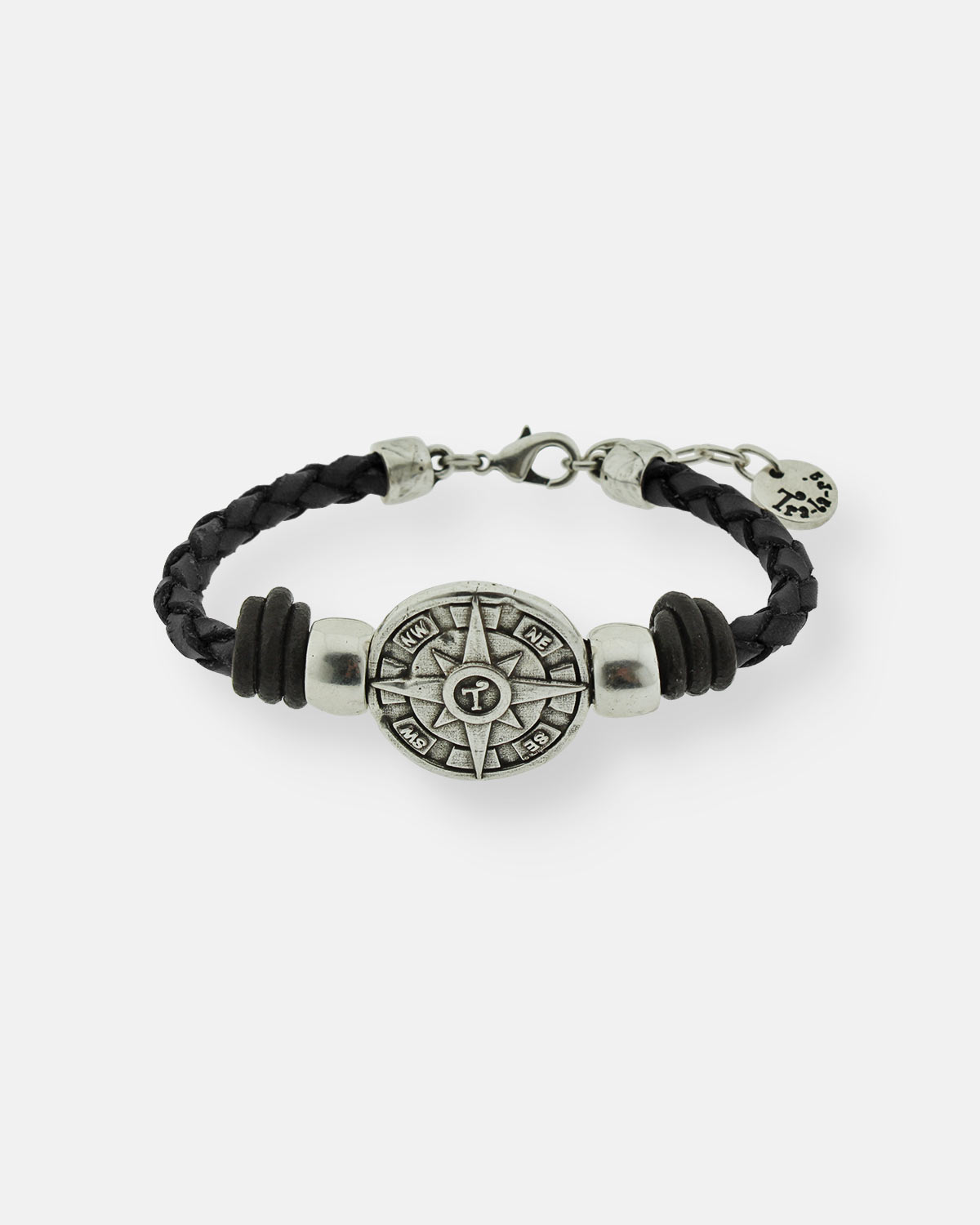 PULSERA CUERO TRENZADO NUDOS BRÚJULA