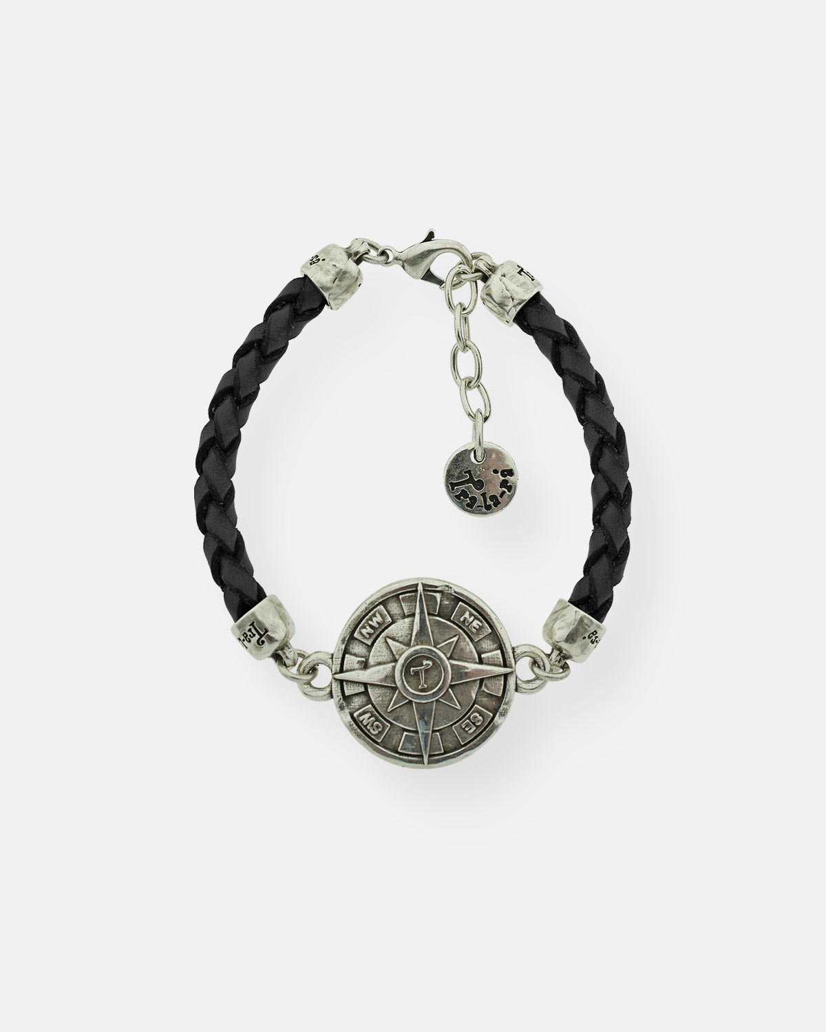 PULSERA CUERO TRENZADO BRÚJULA