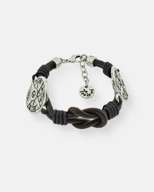 PULSERA CUERO NUDO MARINERO BRÚJULA
