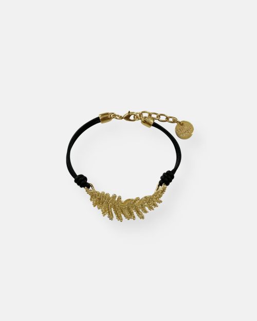 PULSERA CUERO ESPIGA ORO