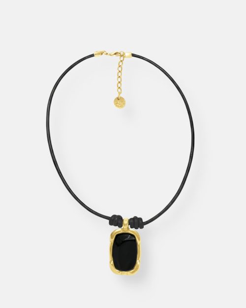 COLGANTE CUERO NUDOS OVAL ORO GR.FORMAS