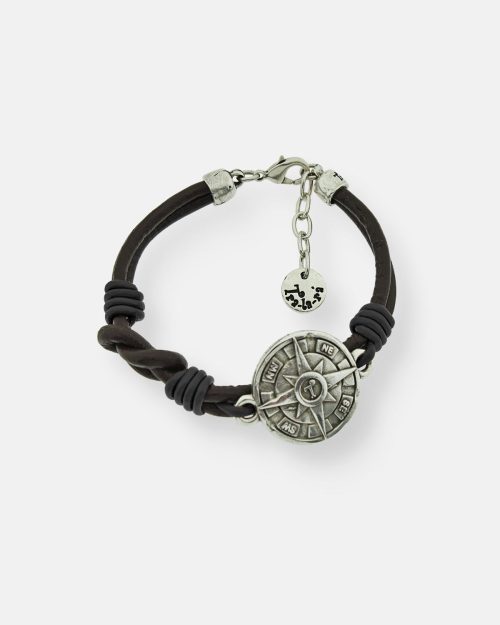PULSERA CUERO NUDO MARINERO 1 BRÚJULA
