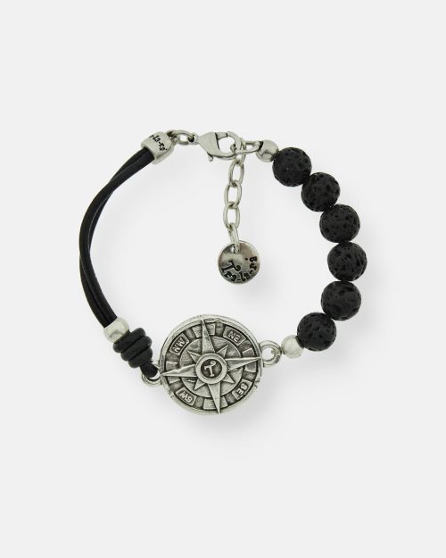 PULSERA CUERO BOLAS BRÚJULA