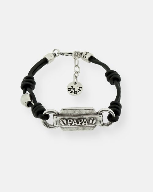 PULSERA CUERO BOLAS PLACA PAPA