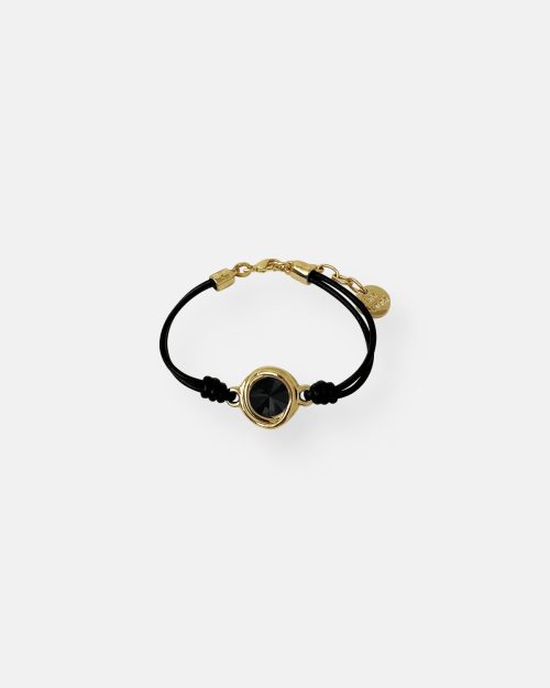 PULSERA CUERO FINO CRISTAL TUAREG ORO