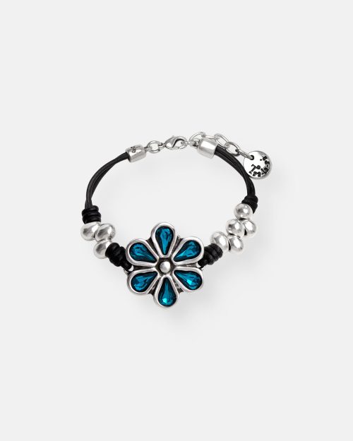 PULSERA CUERO DOBLE PETALOS