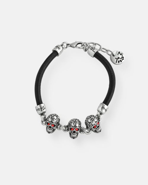 PULSERA CUERO 3 CALAVERAS TATOO