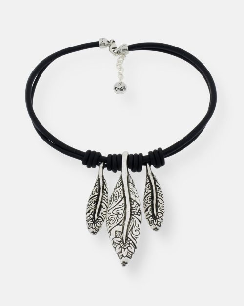 COLLAR CUERO 3 HOJAS MAUI