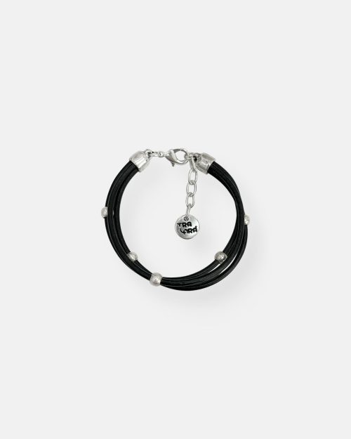 PULSERA CUERO BOLAS ESPIGA