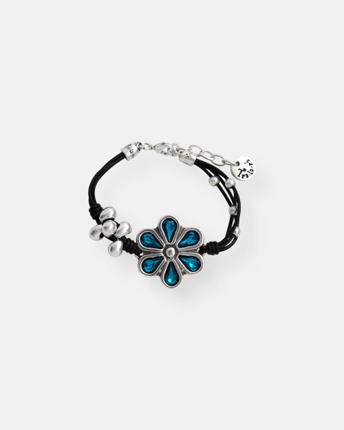 PULSERA CUERO BOLAS PETALOS