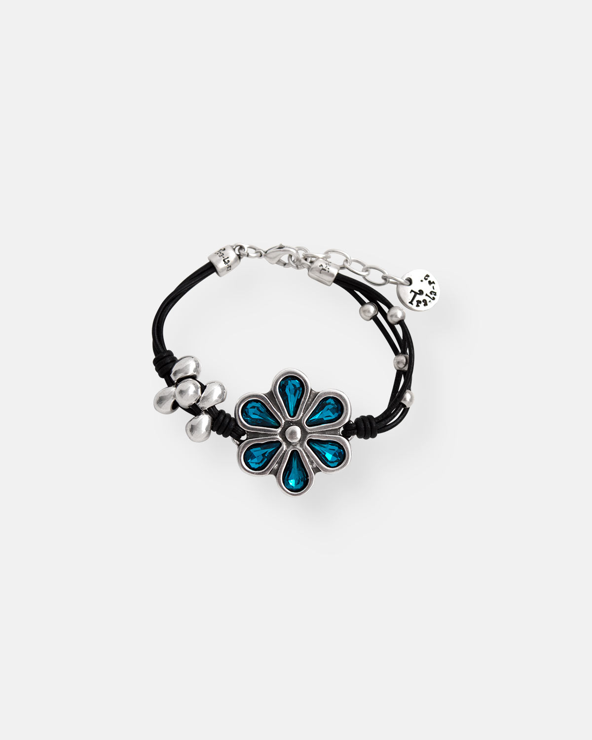 PULSERA CUERO BOLAS PETALOS