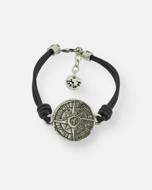 PULSERA CUERO NUDOS BRÚJULA