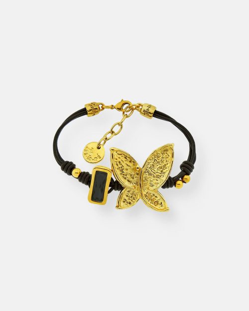 PULSERA CUERO CRISTAL MARIPOSAS GR.ORO
