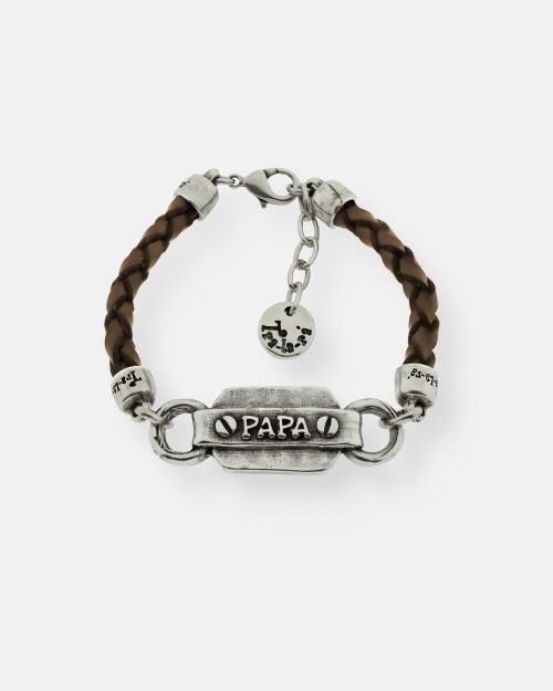 PULSERA CUERO TRENZADO PLACA PAPA